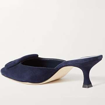 Divanne Heeled Mules for Women, Pointed Toe Slingback Pumps Buckle Kitten Heels Mules Slides Backless Dress Sandals-Dark Blue-6M US