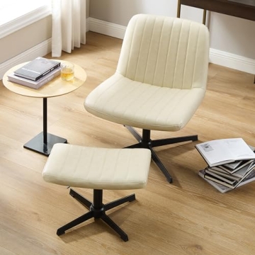 Art Leon Armless Modern Swivel Chair - Height Adjustable with Ottoman and Pillow