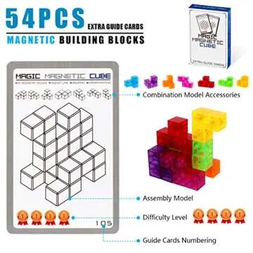 DASDAX Magnetic Building Blocks Magic Magnetic 3D Puzzle Cubes, Set of 7 Multi Shapes Magnetic Blocks with 54 Guide Cards, Intelligence Developing and Stress Relief Fidget Toys