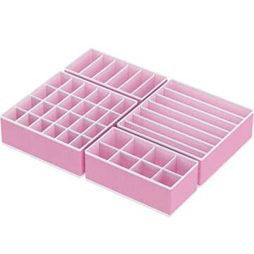 Simple Houseware Closet Underwear Organizer Drawer Divider 4 Set, Pink