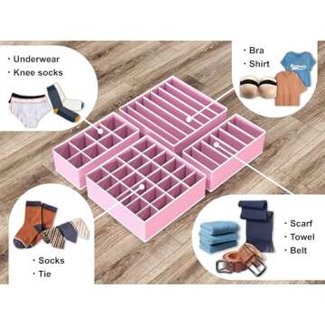 Simple Houseware Closet Underwear Organizer Drawer Divider 4 Set, Pink