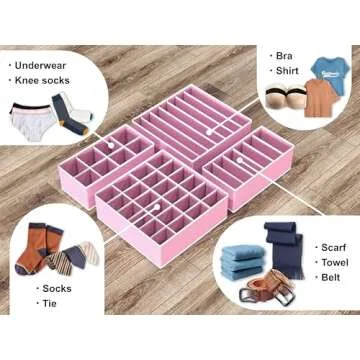 Simple Houseware Closet Underwear Organizer Drawer Divider 4 Set, Pink