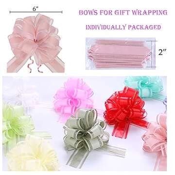 6 PCS Large Pull Bows,Bow for Gift Wrapping,6 inches,Christmas Party Birthday Gift Wedding Ribbon Bows for Wrapping Boxes or Flower Decorations, Valentine's Day Gift Decorations