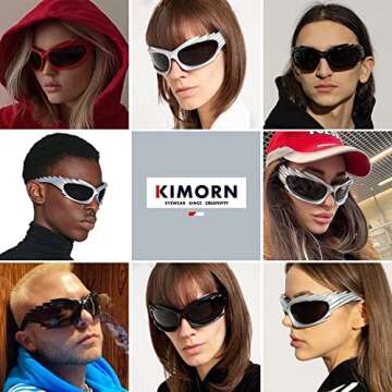 kimorn Wrap Around Sunglasses Womens men Swift Oval Trendy Futuristic Sport Shades Y2K Sun Glasses K1422 (Silver Frame Black Lens)