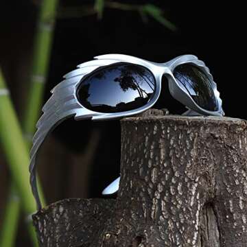 kimorn Wrap Around Sunglasses Womens men Swift Oval Trendy Futuristic Sport Shades Y2K Sun Glasses K1422 (Silver Frame Black Lens)