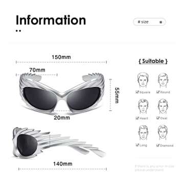 kimorn Wrap Around Sunglasses Womens men Swift Oval Trendy Futuristic Sport Shades Y2K Sun Glasses K1422 (Silver Frame Black Lens)