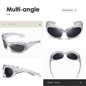 kimorn Wrap Around Sunglasses Womens men Swift Oval Trendy Futuristic Sport Shades Y2K Sun Glasses K1422 (Silver Frame Black Lens)