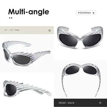 kimorn Wrap Around Sunglasses Womens men Swift Oval Trendy Futuristic Sport Shades Y2K Sun Glasses K1422 (Silver Frame Black Lens)