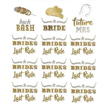 Bachelorettesy Wedding Temporary Tattoos 6 Sheets Bride Bachelorette Stickers 100+ Metallic Gold Tattoos for Bridal Party, Bachelorette Trip, Bridal Shower Party Decorations, Party Favors (June)