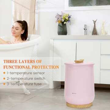 Keenray Towel Warmer, Luxury Towel Warmer Bucket, Large Towel Warmers for Bathroom, Auto Shut Off, Fits Up to Two 40"X70" Oversized Towels, Bathrobes, Blankets, PJ's and More, CL1(Pink)