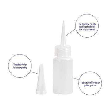 Falling in Art 1oz Needle Tip Squeeze Bottle, Precision Tip Applicator Bottle with a Funnel for Small Gluing Projects, Acrylic Painting, 6 Pack