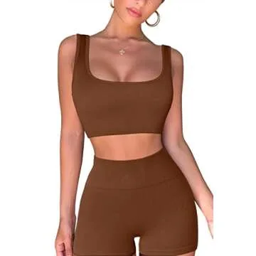 QINSEN Seamless Ribbed Crop Tank & High Waist Shorts