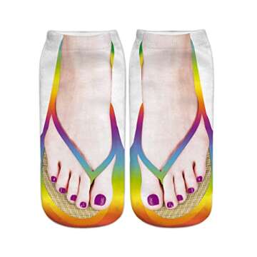 Benefeet Sox Funny Flip Flop Socks Ugly 3D Pattern Manicure Print Socks Silly Feet Socks for Women Novelty Crazy Flip Flops Design Ankle Socks Look Like Shoes Socks Girls Weird Socks