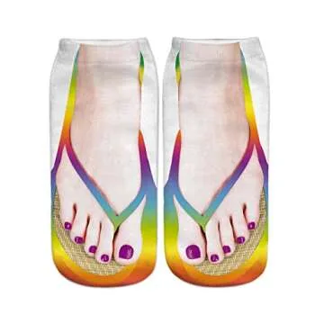 Benefeet Sox Funny Flip Flop Socks Ugly 3D Pattern Manicure Print Socks Silly Feet Socks for Women Novelty Crazy Flip Flops Design Ankle Socks Look Like Shoes Socks Girls Weird Socks