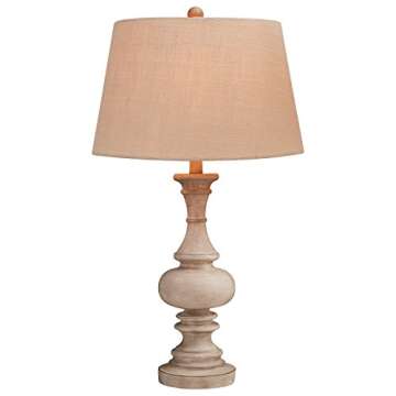 Amazon Brand – Stone & Beam Vintage Farmhouse Living Room Table Lamp With Light Bulb - 14 x 14 x 28.75 Inches, Distressed White