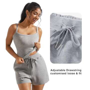 OMKAGI Women 2 Piece Outfits Sleeveless Tank Top Sweat Shorts Set with Pockets Vacation Sets(XS,316-...