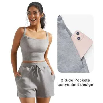 OMKAGI Women 2 Piece Outfits Sleeveless Tank Top Sweat Shorts Set with Pockets Vacation Sets(XS,316-Flower Grey)