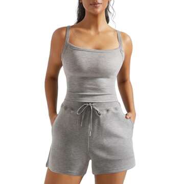 OMKAGI Women 2 Piece Outfits Sleeveless Tank Top Sweat Shorts Set with Pockets Vacation Sets(XS,316-Flower Grey)