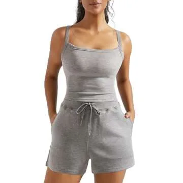 OMKAGI Women 2 Piece Outfits Sleeveless Tank Top Sweat Shorts Set with Pockets Vacation Sets(XS,316-Flower Grey)