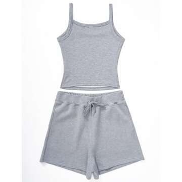 OMKAGI Women 2 Piece Outfits Sleeveless Tank Top Sweat Shorts Set with Pockets Vacation Sets(XS,316-Flower Grey)
