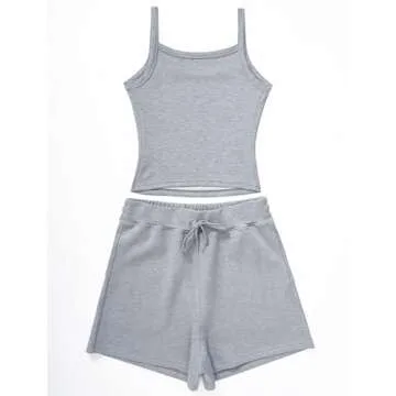 OMKAGI Women 2 Piece Outfits Sleeveless Tank Top Sweat Shorts Set with Pockets Vacation Sets(XS,316-Flower Grey)