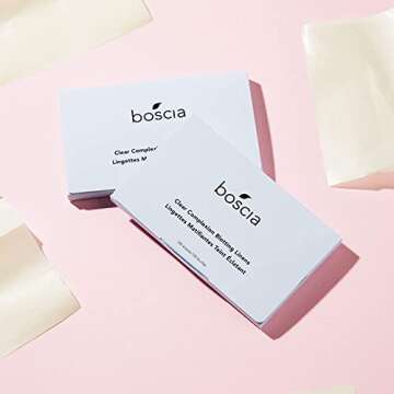 boscia Clear Complexion Blotting Linens - Vegan, Cruelty-Free, Natural Skin Care - Oil Blotting Sheets for Face - For Combination to Oily Skin Types - Travel Size - 100 Sheets