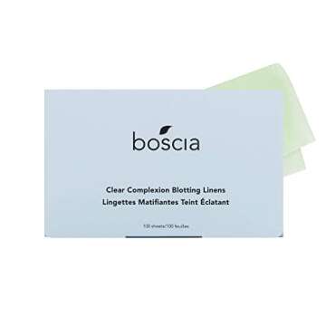 boscia Clear Complexion Blotting Linens - Vegan, Cruelty-Free, Natural Skin Care - Oil Blotting Sheets for Face - For Combination to Oily Skin Types - Travel Size - 100 Sheets