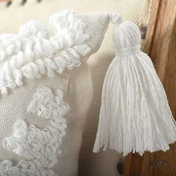 LOOPUINHOM Boho Style Sofa Throw Pillow Covers – Exquisitely Crafted with Hand-Finished Tuft with Thick Cotton Tassel Details – Soft & Stylish Moroccan Decorative, 18x18inch (Spring Ruched)