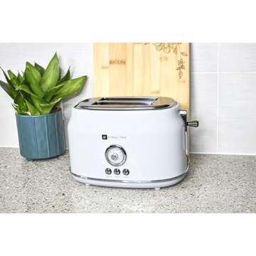 CULINARY CHEF, 2 Slice Toaster, Retro Style, Wide Slot for Bread, English Muffins, Croissants, and Bagels, 6 Adjustable Toast Settings, Cancel and Defrost, 900w, White