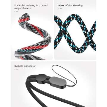 Avorast Hand Wrist Strap Lanyard, 6 Pack Adjustable Colorful Nylon Hand Wrist Straps for GoPro, Camera, Keys, Keychain, Phone, USB Flash Drive, Wallet, ID Name Tag Badge (Mixed Vibrant)