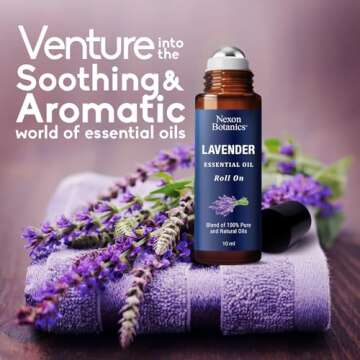 Lavender Essential Oil Roll-On 10 ml - Pure, Natural & Prediluted Oil Blend Roller for Calmness, Relaxation & Skin Care - Nexon Botanics