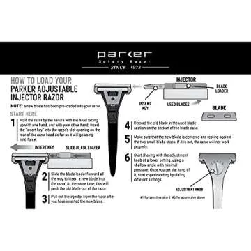Parker’s Adjustable Injector Razor – Single Edge Adjustable Safety Razor – 20 Parker Injector Razor Blades Included – Customize your shave with a turn of the dial