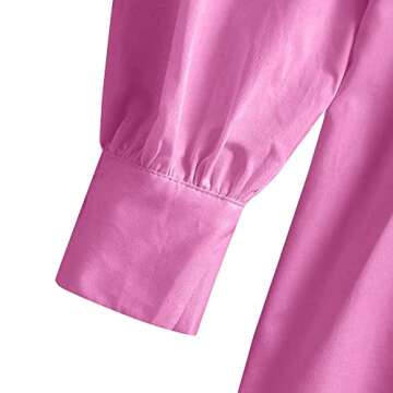ZAFUL Women's Long Sleeve Lace-up A Line Shirt Dress V Neck Plunging Top Blouse Tunic Shirt Mini Dress Pink
