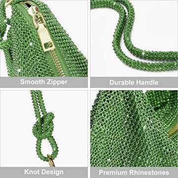 Rhinestone Purses for Women Chic Sparkly Evening Handbag Bling Hobo Bag Shiny Silver Clutch Purse for Party Club Wedding