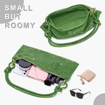 Rhinestone Purses for Women Chic Sparkly Evening Handbag Bling Hobo Bag Shiny Silver Clutch Purse for Party Club Wedding