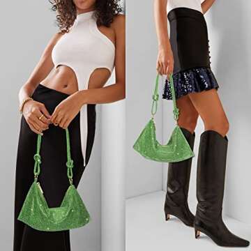 Rhinestone Purses for Women Chic Sparkly Evening Handbag Bling Hobo Bag Shiny Silver Clutch Purse for Party Club Wedding