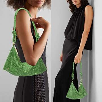 Rhinestone Purses for Women Chic Sparkly Evening Handbag Bling Hobo Bag Shiny Silver Clutch Purse for Party Club Wedding