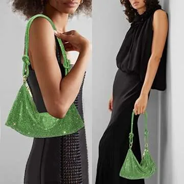 Rhinestone Purses for Women Chic Sparkly Evening Handbag Bling Hobo Bag Shiny Silver Clutch Purse for Party Club Wedding