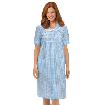 Stylish Blue Gingham Women's Robe with Lace Trim – Medium Size