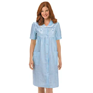 Gingham Women's Robe with Floral Accents - Medium