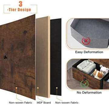 EnHomee 12 Drawer Dresser with Wooden Top and Metal Frame, Tall Fabric Dresser & Chest of Drawers for Bedroom Closet Living Room, Rustic Brown, 11.8" D x 34.7" W x 52.4" H