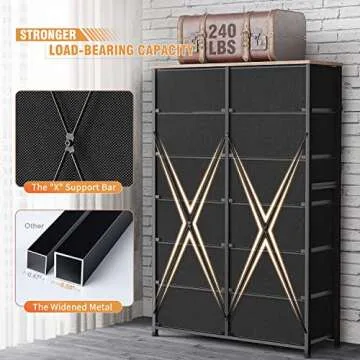 EnHomee 12 Drawer Dresser with Wooden Top and Metal Frame, Tall Fabric Dresser & Chest of Drawers for Bedroom Closet Living Room, Rustic Brown, 11.8" D x 34.7" W x 52.4" H