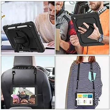 SEYMAC stock Case for iPad 9th/ 8th/ 7th Generation 10.2'', Shockproof with Screen Protector, Pencil Holder [360° Rotating Hand Strap] & Stand, for iPad 10.2 inch 2021-2019 (Black)
