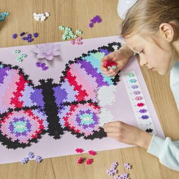 Plus Plus Puzzle By Number, 800 Piece Mini Interlocking Hashtag Color Blocks, 3D Pixel Art Kit for Kids - Butterfly