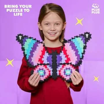 Plus Plus Puzzle By Number, 800 Piece Mini Interlocking Hashtag Color Blocks, 3D Pixel Art Kit for Kids - Butterfly