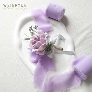 WEIERYUE 2" x 5Yd Set of 3 Rolls Chiffon Fringe Ribbon Handmade Chiffon Ribbon Silk-Like Frayed Edges Ribbons for Wedding Invitations, Bouquets, Gift Wrapping, DIY Crafts (3 Rolls Levander Purple)