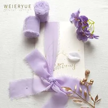 WEIERYUE 2" x 5Yd Set of 3 Rolls Chiffon Fringe Ribbon Handmade Chiffon Ribbon Silk-Like Frayed Edges Ribbons for Wedding Invitations, Bouquets, Gift Wrapping, DIY Crafts (3 Rolls Levander Purple)