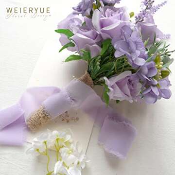 WEIERYUE 2" x 5Yd Set of 3 Rolls Chiffon Fringe Ribbon Handmade Chiffon Ribbon Silk-Like Frayed Edges Ribbons for Wedding Invitations, Bouquets, Gift Wrapping, DIY Crafts (3 Rolls Levander Purple)