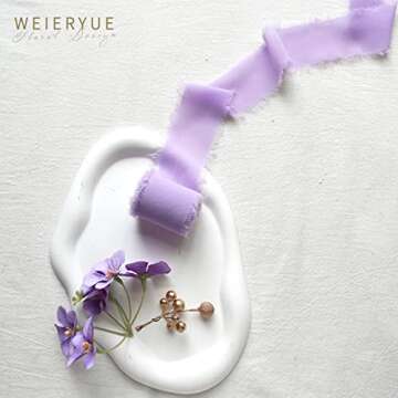WEIERYUE 2" x 5Yd Set of 3 Rolls Chiffon Fringe Ribbon Handmade Chiffon Ribbon Silk-Like Frayed Edges Ribbons for Wedding Invitations, Bouquets, Gift Wrapping, DIY Crafts (3 Rolls Levander Purple)