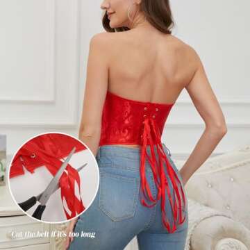 VONMELLI Lace Up Overbust Corset Tops for Women - Red M